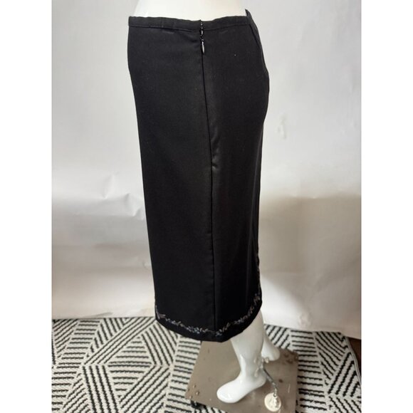 Gap Womens Black Embroidered Hem Midi Skirt Size 6 Polyester Rayon Spandex - Picture 4 of 16